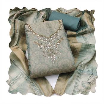 sea green shimmer linen ethnic partywear salwar kameez 2