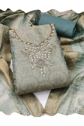sea green shimmer linen ethnic partywear salwar kameez