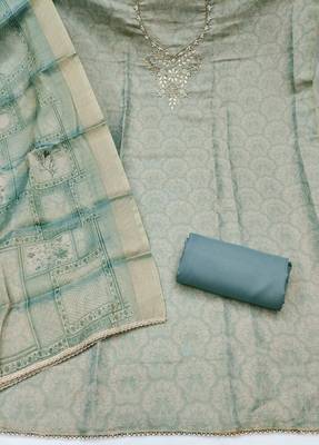 sea green shimmer linen ethnic partywear salwar kameez 3