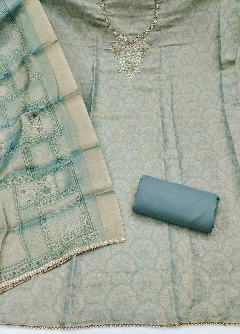 sea green shimmer linen ethnic partywear salwar kameez
