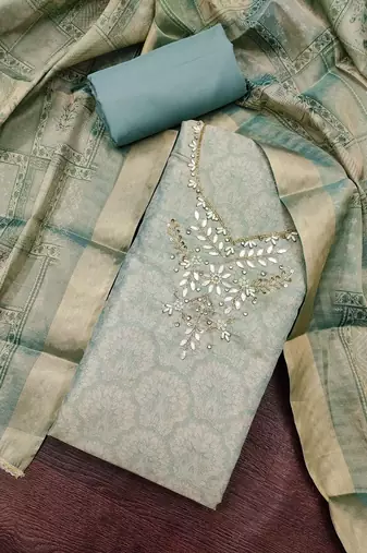 sea green shimmer linen ethnic partywear salwar kameez