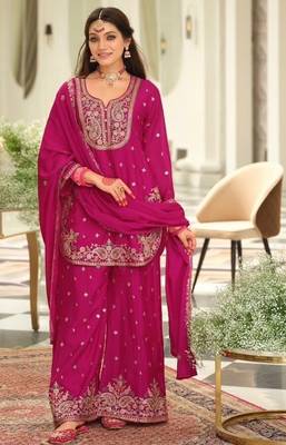 pink embroidered chinon palazzo suit for girls 1
