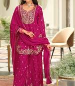 pink embroidered chinon palazzo suit for girls