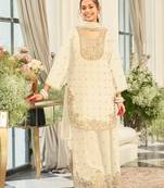 off-white embroidered chinon palazzo suit for girls