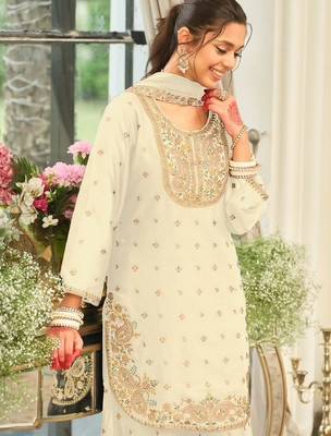 off-white embroidered chinon palazzo suit for girls 2