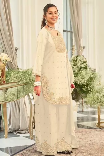off-white embroidered chinon palazzo suit for girls