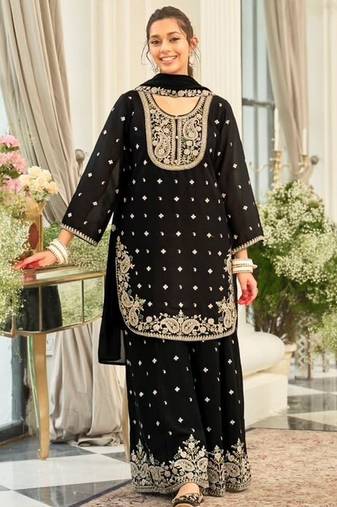 black embroidered chinon palazzo suit for girls