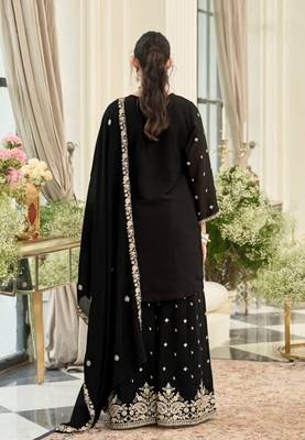 black embroidered chinon palazzo suit for girls 2