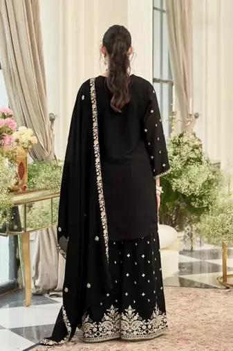 black embroidered chinon palazzo suit for girls