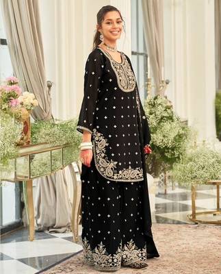 black embroidered chinon palazzo suit for girls 3