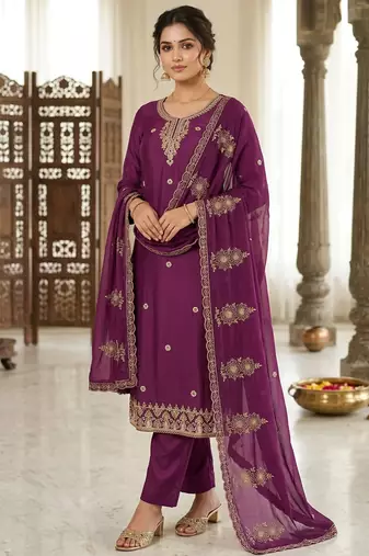 lavender embroidered salwar kameez for graceful ethnic looks