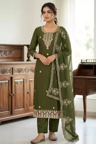 mehendi embroidered salwar kameez for graceful ethnic looks
