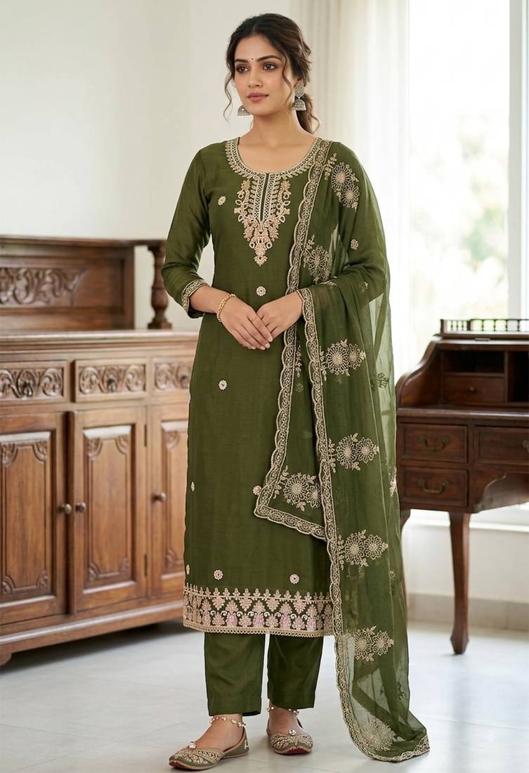 mehendi embroidered salwar kameez for graceful ethnic looks