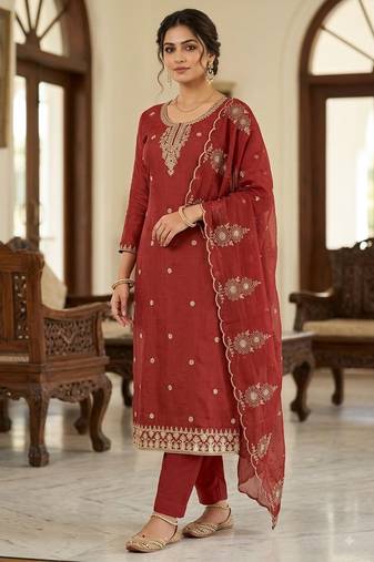 brown embroidered salwar kameez for graceful ethnic looks