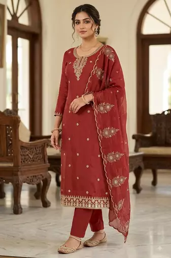 brown embroidered salwar kameez for graceful ethnic looks