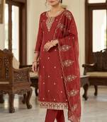 brown embroidered salwar kameez for graceful ethnic looks