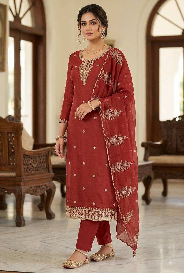 brown embroidered salwar kameez for graceful ethnic looks