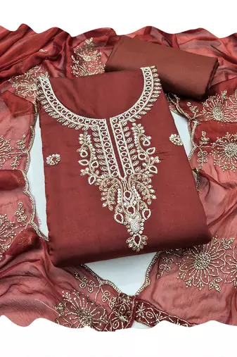 brown embroidered salwar kameez for graceful ethnic looks