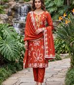 rust embroidered salwar kameez for graceful ethnic looks