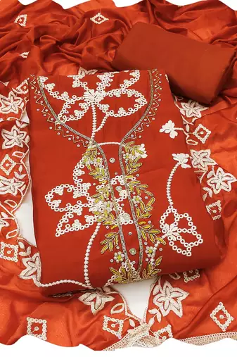 rust embroidered salwar kameez for graceful ethnic looks