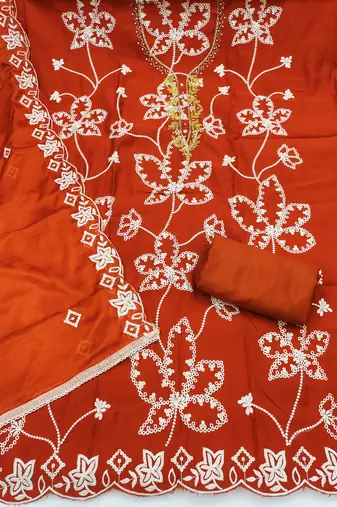 rust embroidered salwar kameez for graceful ethnic looks