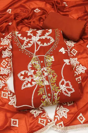 rust embroidered salwar kameez for graceful ethnic looks