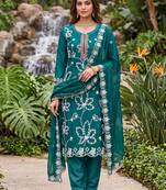 teal embroidered salwar kameez for graceful ethnic looks