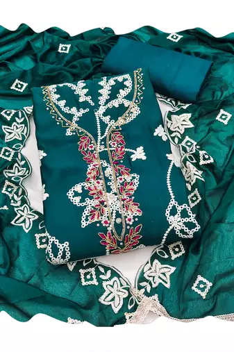 teal embroidered salwar kameez for graceful ethnic looks