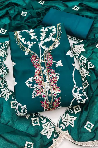 teal embroidered salwar kameez for graceful ethnic looks