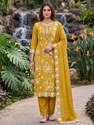 yellow embroidered salwar kameez for graceful ethnic looks 1