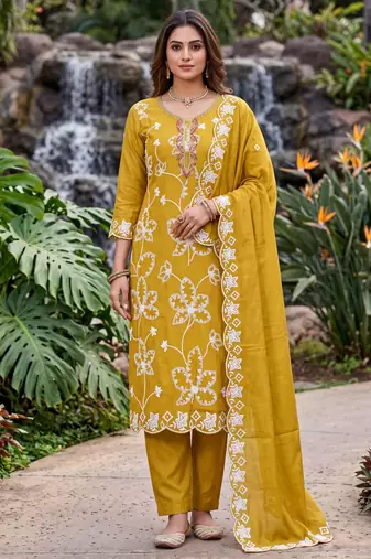 yellow embroidered salwar kameez for graceful ethnic looks