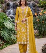 yellow embroidered salwar kameez for graceful ethnic looks