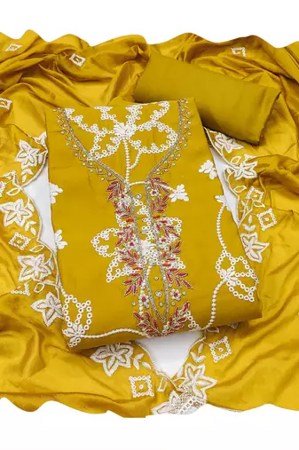 yellow embroidered salwar kameez for graceful ethnic looks