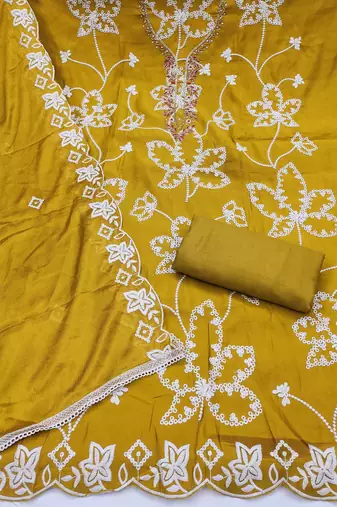 yellow embroidered salwar kameez for graceful ethnic looks
