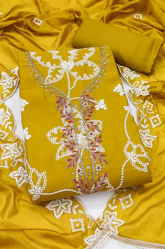 yellow embroidered salwar kameez for graceful ethnic looks