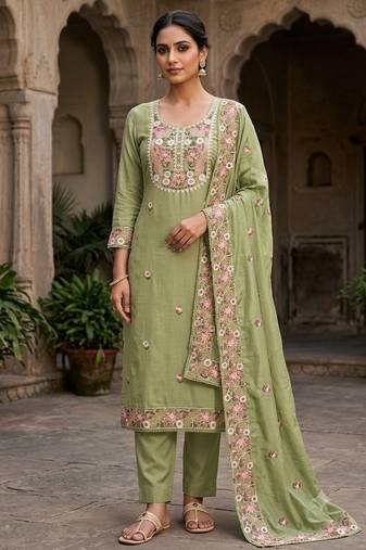 pista embroidered salwar kameez for graceful ethnic looks