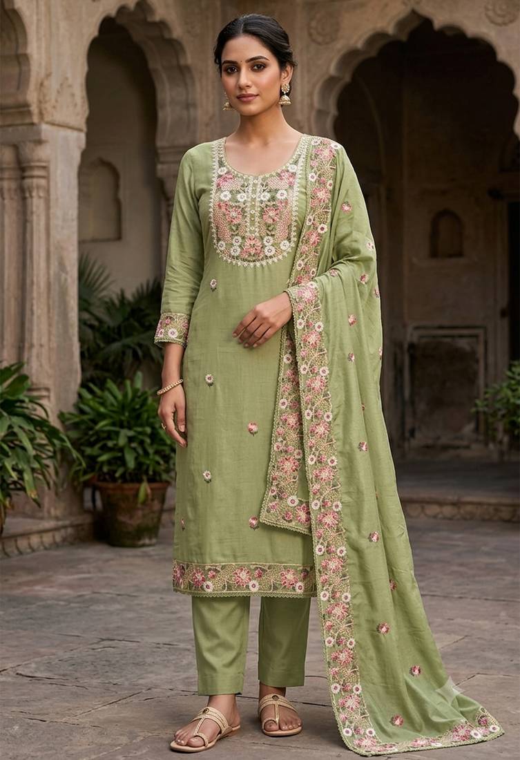 pista embroidered salwar kameez for graceful ethnic looks