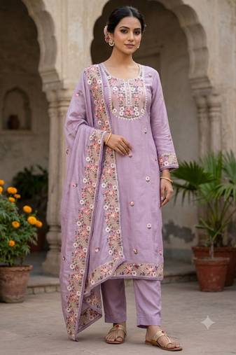 purple embroidered salwar kameez for graceful ethnic looks