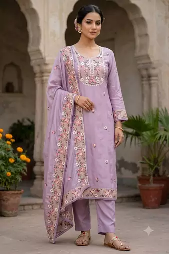 purple embroidered salwar kameez for graceful ethnic looks