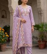 purple embroidered salwar kameez for graceful ethnic looks