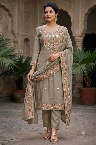 grey embroidered salwar kameez for graceful ethnic looks