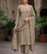 grey embroidered salwar kameez for graceful ethnic looks