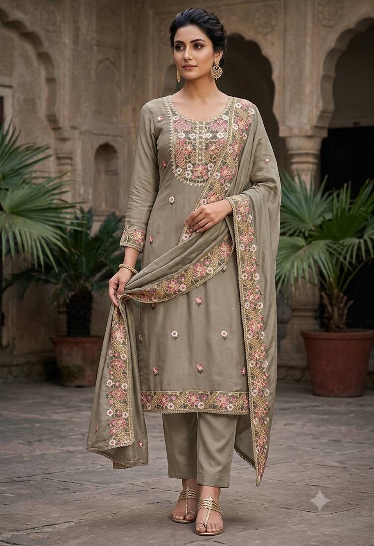 grey embroidered salwar kameez for graceful ethnic looks