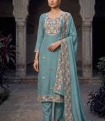 blue embroidered salwar kameez for graceful ethnic looks