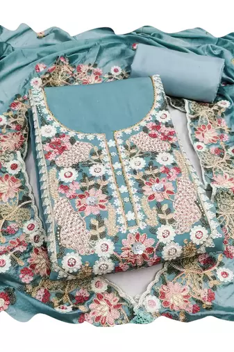blue embroidered salwar kameez for graceful ethnic looks