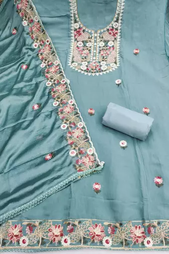 blue embroidered salwar kameez for graceful ethnic looks