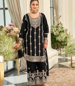 black heavy chinon designer embroidered palazzo dress