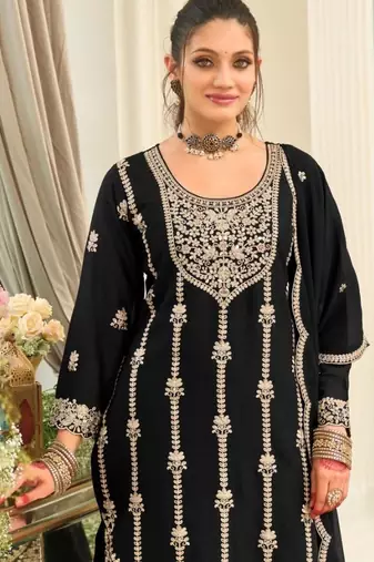 black heavy chinon designer embroidered palazzo dress