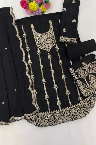 black heavy chinon designer embroidered palazzo dress