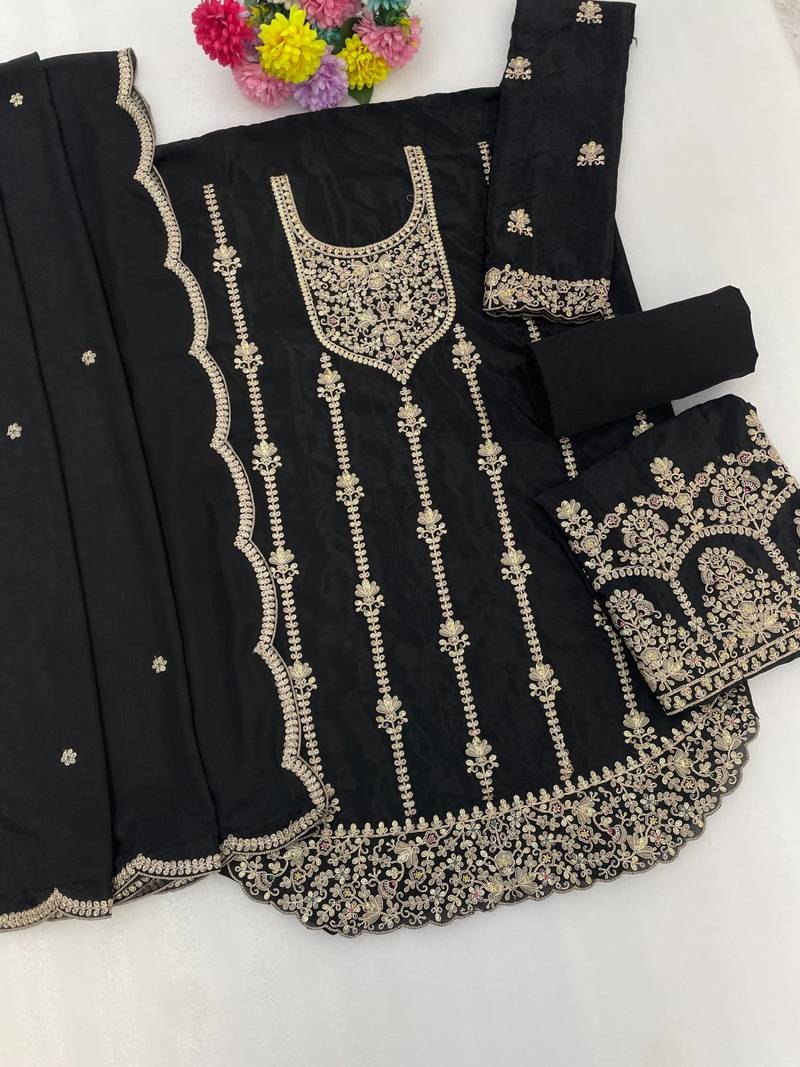 black heavy chinon designer embroidered palazzo dress